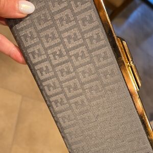 Fendi Gray Clutch with Gold Accents